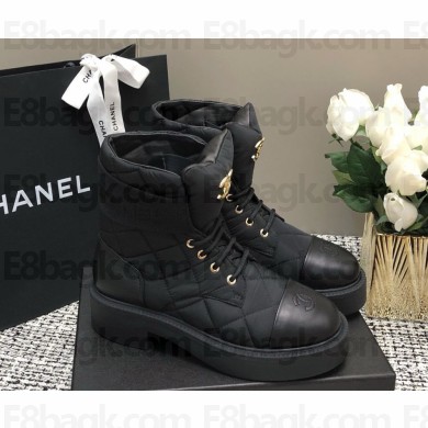Chanel lace-up ankle boots cloth black 1125-2024