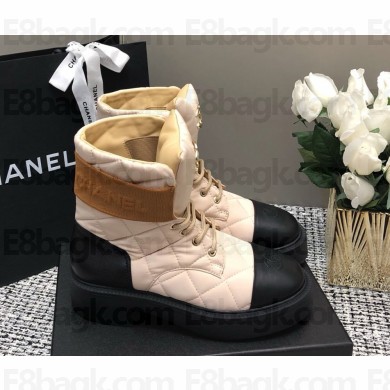 Chanel lace-up ankle boots cloth beige 1125-2024