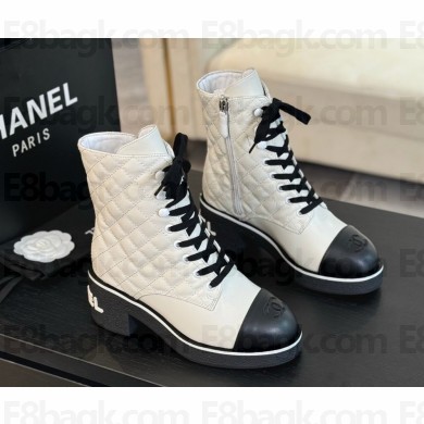 Chanel lace-up Ankle Boots Quilted Texture Hardware With Zipper white 1125-2024