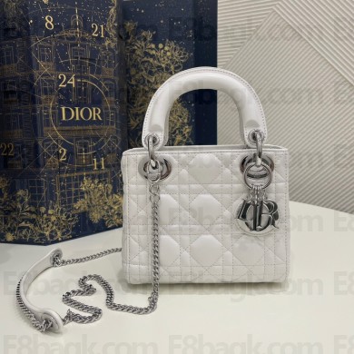 DIOR Mini Lady Dior Bag IN white Cannage Lambskin with silver hardware 2023