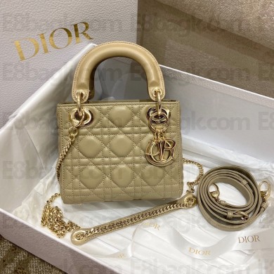 DIOR Mini Lady Dior Bag IN beige Cannage Lambskin WITH GOLD HARDWARE 2023
