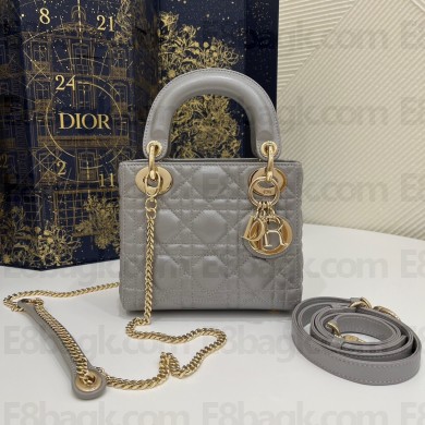 DIOR Mini Lady Dior Bag IN gray Cannage Lambskin with gold hardware 2023