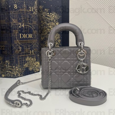 DIOR Mini Lady Dior Bag IN dark gray Cannage Lambskin with silver hardware 2023