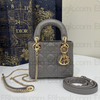 DIOR Mini Lady Dior Bag IN dark gray Cannage Lambskin with gold hardware 2023