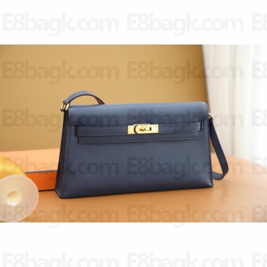 Hermes Kelly Elan Bag In Original Mysore Leather bleu sapphire with gold hardware(Full Handmade)