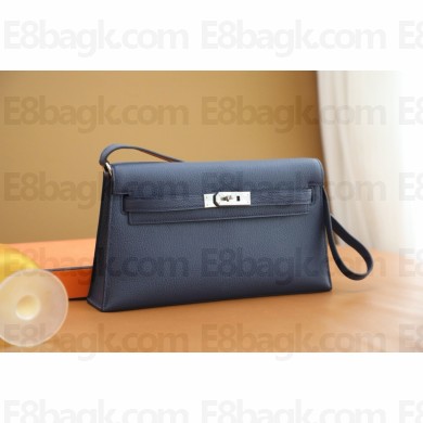 Hermes Kelly Elan Bag In Original Mysore Leather bleu sapphire with silver hardware(Full Handmade)