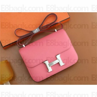 Hermes Constance 18 Bag in original Epsom Leather rose azalee with silver hardware(handmade)