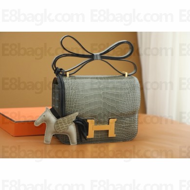 Hermes Constance 18 Bag in alligator leather gris tourterelle with gold hardware(handmade)