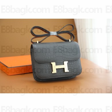 Hermes Constance 18 Bag in alligator leather graphitie with gold hardware(handmade)