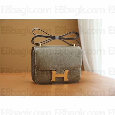 Hermes Constance 18 Bag in lizard leather gris ficelle with gold hardware(handmade)