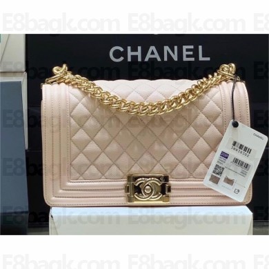 Chanel Medium Le Boy Bag In Caviar Leather pink With Gold Hardware(Original Quality )