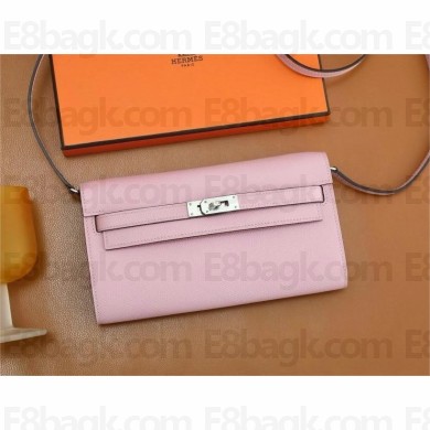 Hermes Kelly Classique To Go wallet in epsom leather mauve sylvestre with silver hardware(original quality+handmade)