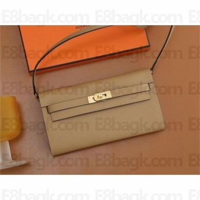 Hermes Kelly Classique To Go wallet in epsom leather chai/ mauve sylvestre with gold hardware(original quality+handmade)