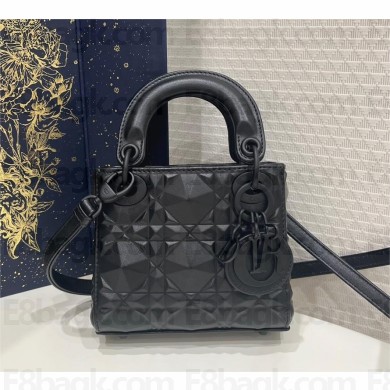 DIOR BLACK Cannage Calfskin with Diamond Motif Micro Lady Dior Bag 2023