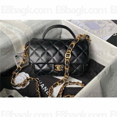 chanel Shiny Lambskin & Gold-Tone Metal black Mini Flap Bag with Top Handle AS4992 2024