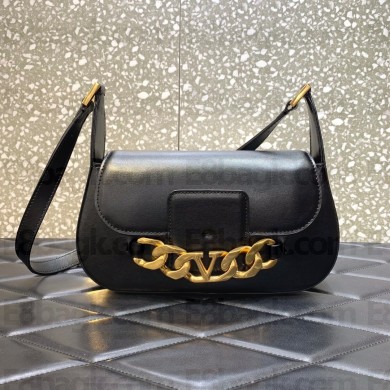 Valentino VLogo Chain Calfskin Shoulder Bag Black 2022 0080