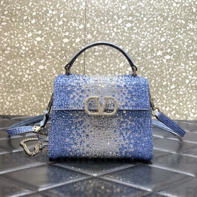 Valentino Mini VSling Bag with Sparkling Crystal Embroidery Gradient blue 2022 