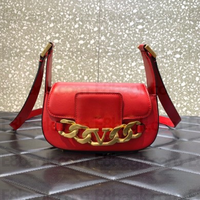 Valentino VLogo Chain Small Calfskin Shoulder Bag red 2022 0081