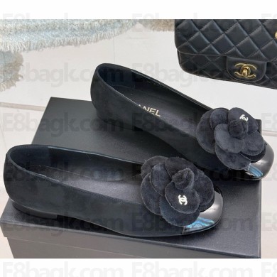 Chanel camellia suede sheepskin Ballet Flats black 2025