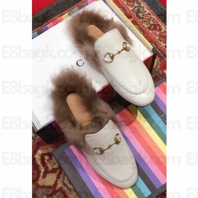 Gucci Princetown Leather Fur Slipper White