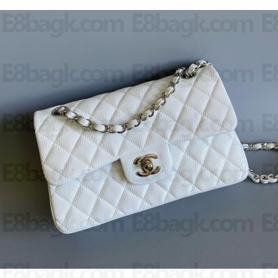 Chanel 1117 Classic Flap Handbag in Caviar Leather white with silver Hardware 1112-2024