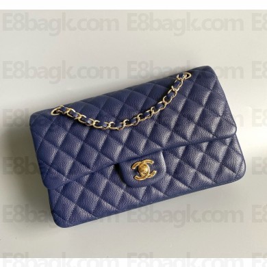 Chanel 1117 Classic Flap Handbag in Caviar Leather dark blue with silver Hardware 25cm 1112-2024