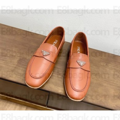 Prada women's calfskin  Loafers in tan 2024