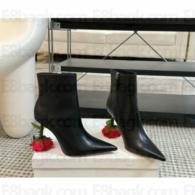 Loewe Women's Rose leather heel ankle boots in black 2024