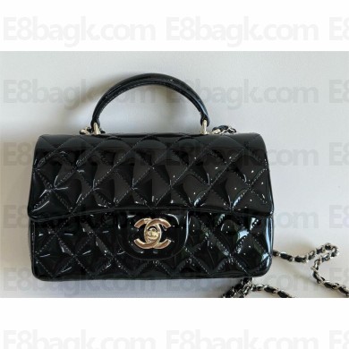 Chanel Mini Classic Flap Bag with Top Handle in Patent Calfskin AS2431 black 2024
