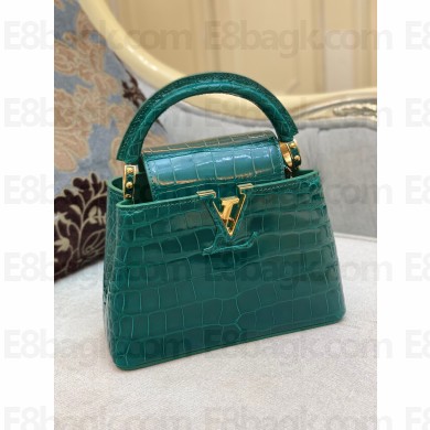 louis vuitton mini CAPUCINES bag jade green in alligator leather with gold hardware