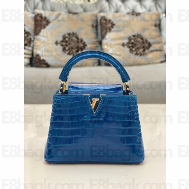 louis vuitton mini CAPUCINES bag in crocodile niloticus bright blue with gold hardware