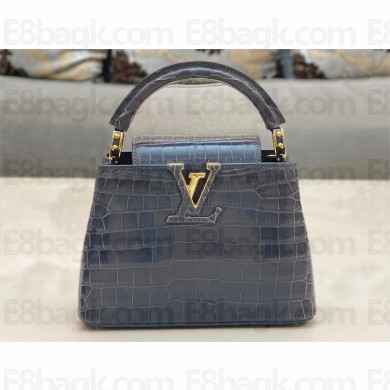 louis vuitton mini CAPUCINES bag dark gray in porosus leather with gold hardware