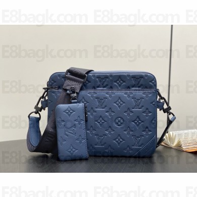 LOUIS VUITTON Monogram Shadow embossed calf leather Trio Messenger M14785 NAVY BLUE 2025