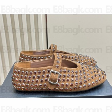 Alaia STRASS SUEDE BALLET FLATS brown 1113-2024