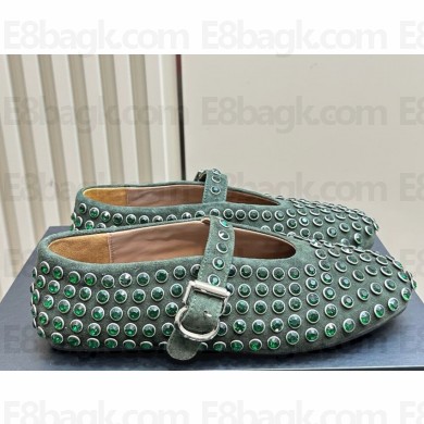 Alaia STRASS SUEDE BALLET FLATS green 1113-2024
