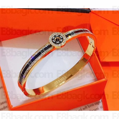 Hermes Crystal Logo Bracelet Gold 2018