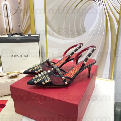 valentino 7CM ROCKSTUD ALCOVE PATENT-LEATHER SLINGBACK PUMP BLACK 2021