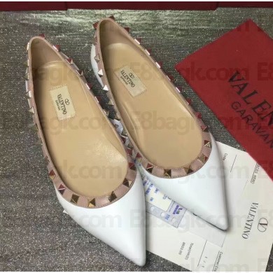 Valentino sheepskin rockstud ballet flats white