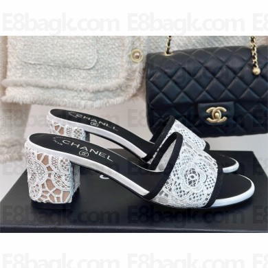 CHANEL heel 6.5cm lace mules WHITE 2024