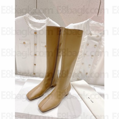 BY FAR Edie 30mm knee-high boots in calfskin beige 2023