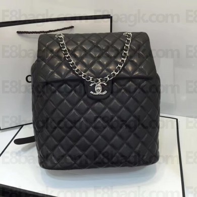 Chanel Quilting sheepskin Backpack Bag A91122 black with silver hardware