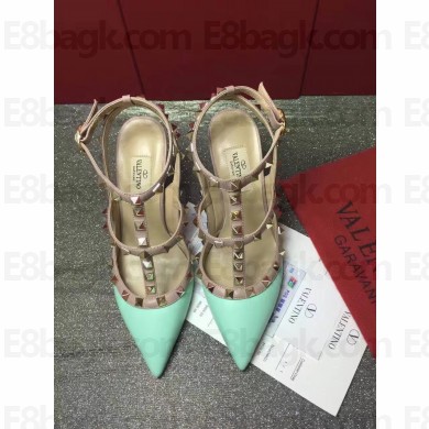 VALENTINO ROCKSTUD ANKLE STRAP SHEEPSKIN PUMP 9.5CM TURQUOISE