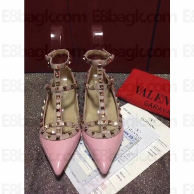VALENTINO PATENT CAGE ROCKSTUD BALLET FLAT Pink