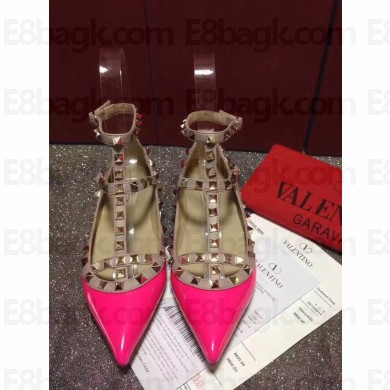 VALENTINO PATENT CAGE ROCKSTUD BALLET FLAT Dark Pink