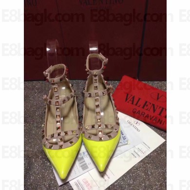 VALENTINO PATENT CAGE ROCKSTUD BALLET FLAT Yellow