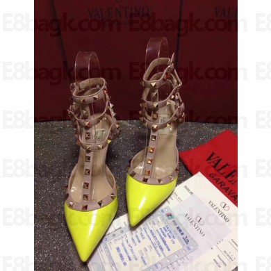 VALENTINO ROCKSTUD ANKLE STRAP PATENT PUMP 6.5CM Yellow