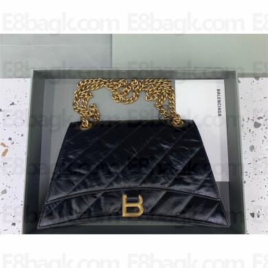 balenciaga Women's Crush Medium Chain Bag Quilted in Black with gold hardware 2023
