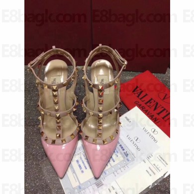 VALENTINO ROCKSTUD ANKLE STRAP PATENT PUMP 9.5CM pink