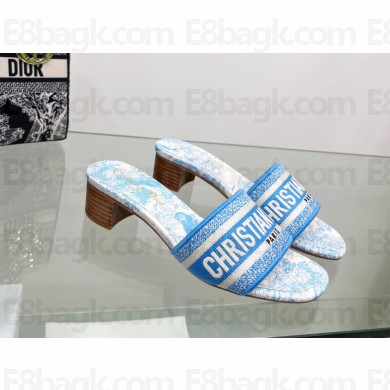 dior 4cm cornflower blue Toile de Jouy Embroidered Cotton Dway Heeled Slide 2022