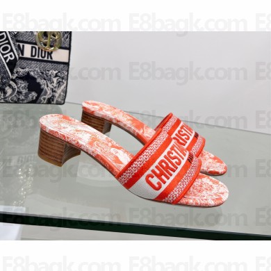 dior 4cm Bright orange Toile de Jouy Embroidered Cotton Dway Heeled Slide 2022